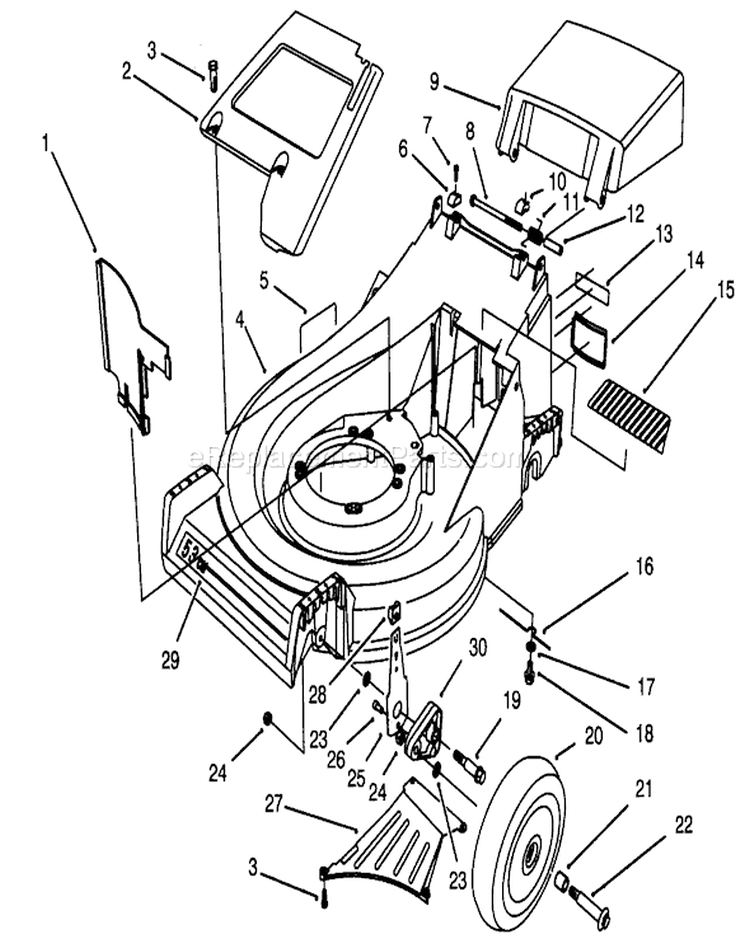 Housing Assembly Diagram and Parts List for 26635BG 3900001-3999999 - 1993 Toro Lawn Mower