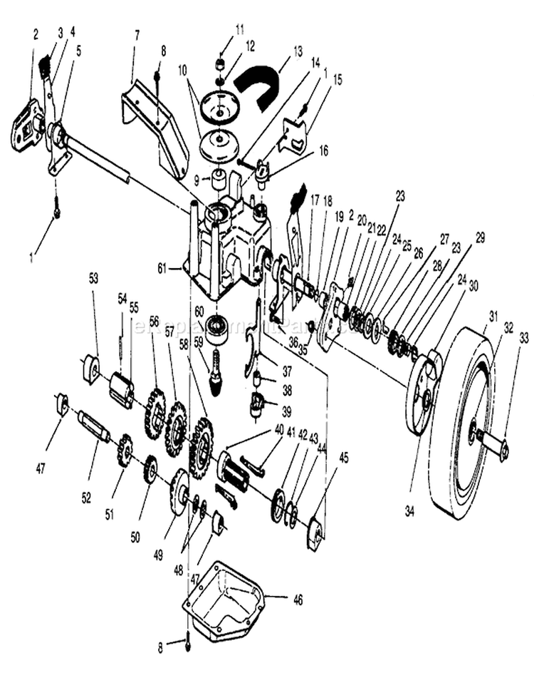Gear Case Assembly Diagram and Parts List for 26635BG 3900001-3999999 - 1993 Toro Lawn Mower