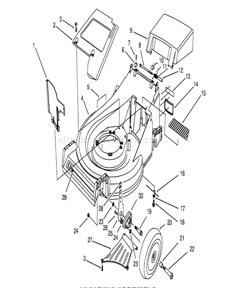 Housing Assembly Diagram and Parts List for 26635B 4900001-4999999 - 1994 Toro Lawn Mower