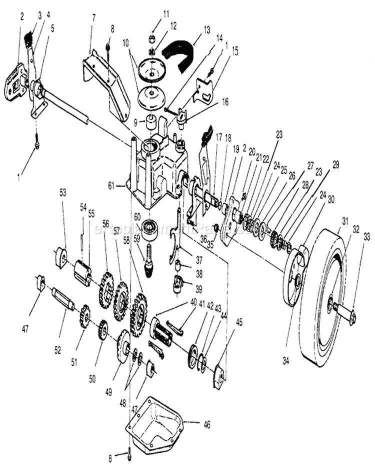 Gear Case Assembly Diagram and Parts List for 26636B 6900001-6999999 - 1996 Toro Lawn Mower
