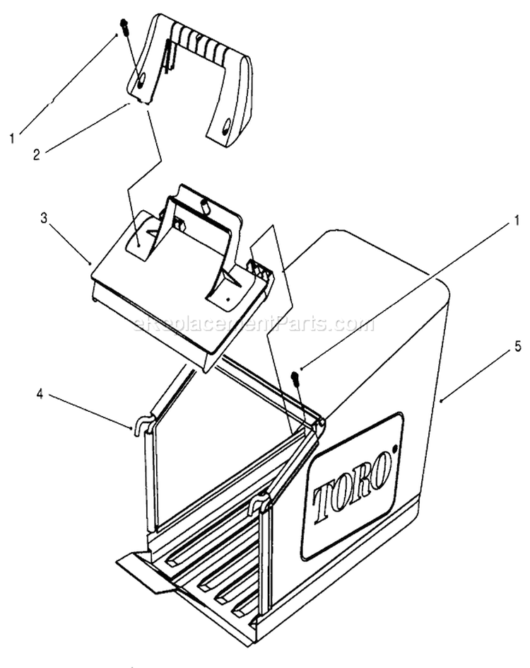 Grass Bag Assembly Diagram and Parts List for 26636B 6900001-6999999 - 1996 Toro Lawn Mower