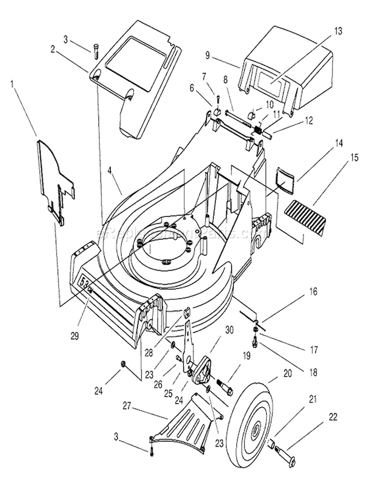Housing Assembly Diagram and Parts List for 26636 7900001-7999999 - 1997 Toro Lawn Mower