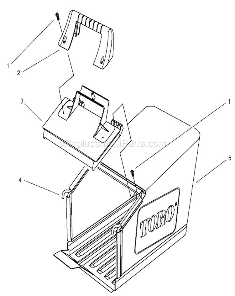 Bag Assembly Diagram and Parts List for 26637 9900001-9999999 - 1999 Toro Lawn Mower