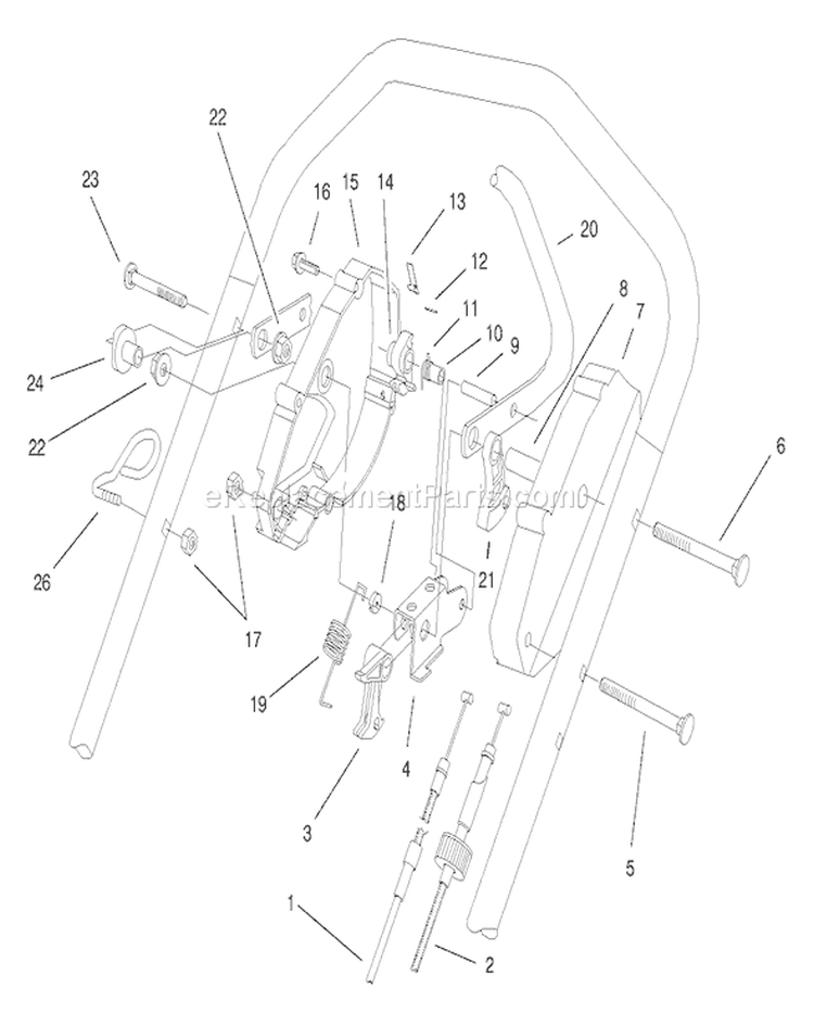 Handle Control Assembly Diagram and Parts List for 26638 8900001-8999999 - 1998 Toro Lawn Mower