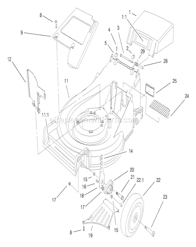 Housing Assembly Diagram and Parts List for 26638 8900001-8999999 - 1998 Toro Lawn Mower