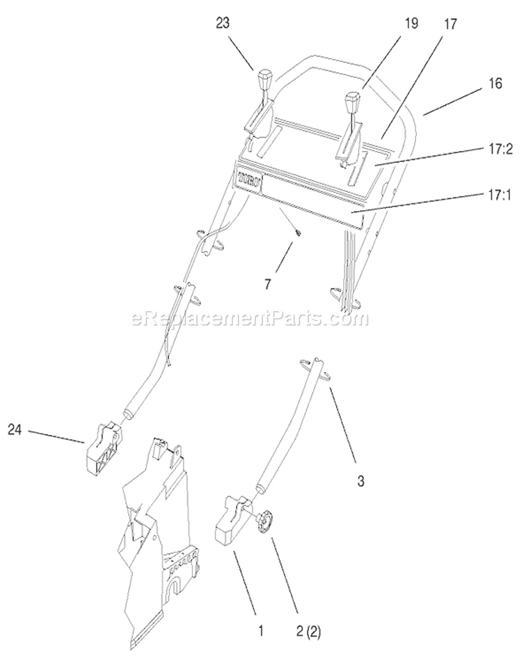 Handle Assembly Diagram and Parts List for 26638 210000001-210999999 - 2001 Toro Lawn Mower