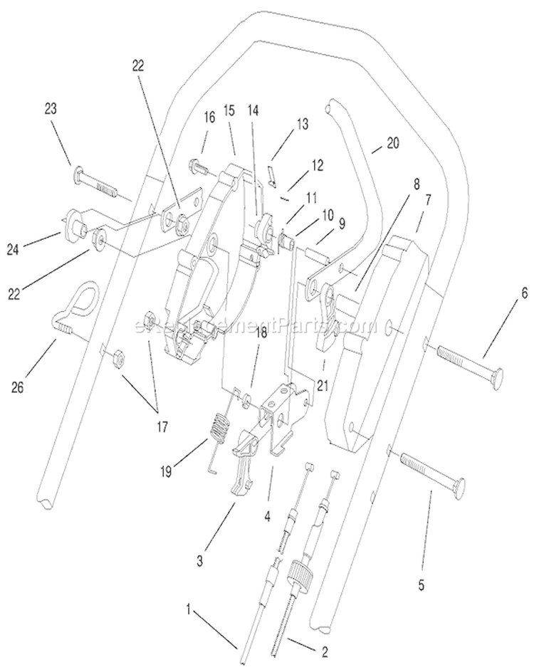 Handle Control Assembly Diagram and Parts List for 26638 210000001-210999999 - 2001 Toro Lawn Mower