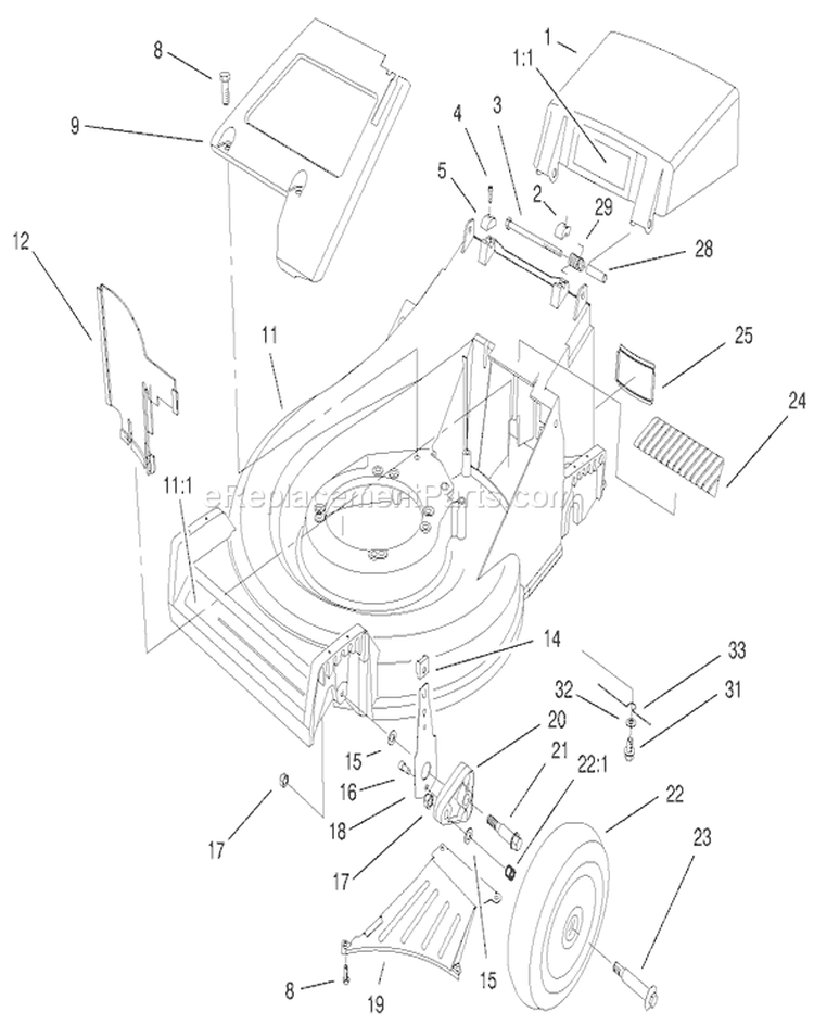 Housing Assembly Diagram and Parts List for 26639 8900001-8999999 - 1998 Toro Lawn Mower