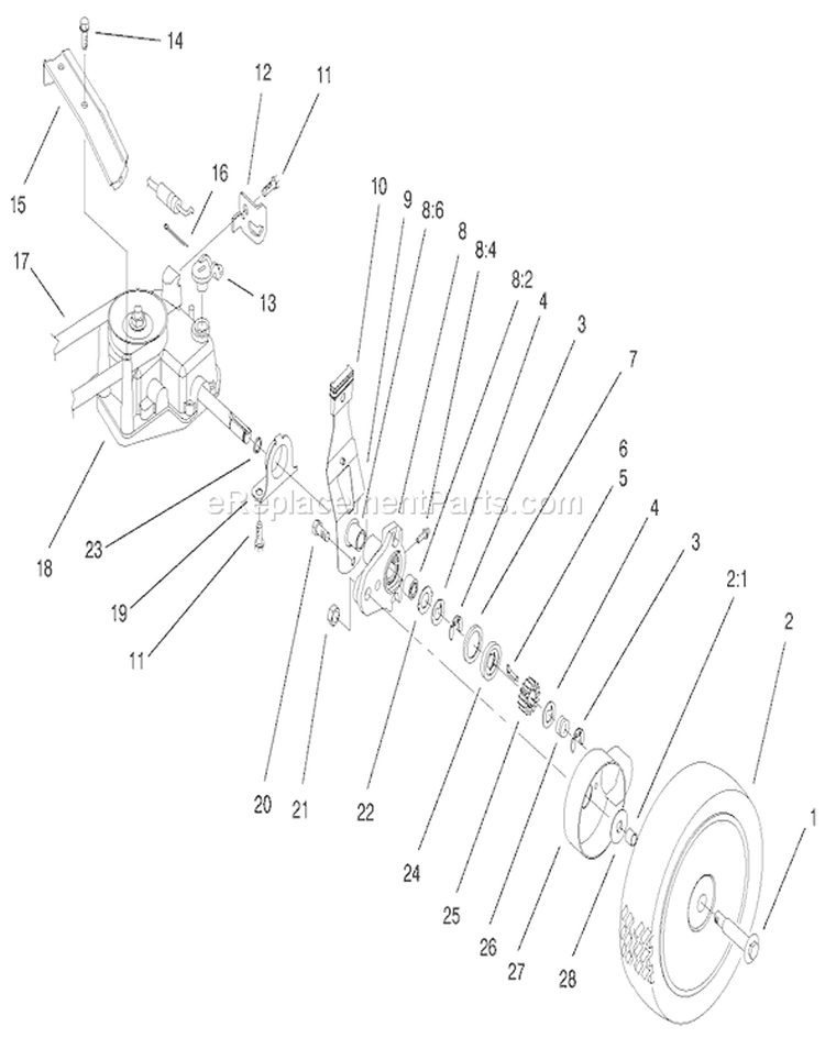 Rear Axle Assembly Diagram and Parts List for 26639 8900001-8999999 - 1998 Toro Lawn Mower