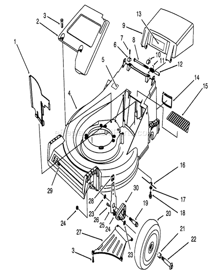 Housing Assembly Diagram and Parts List for 26640BC 5900001-5999999 - 1995 Toro Lawn Mower