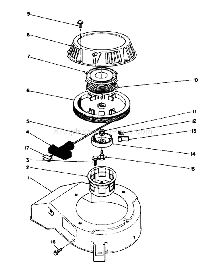 Recoil Assembly Diagram and Parts List for 26640BC 5900001-5999999 - 1995 Toro Lawn Mower