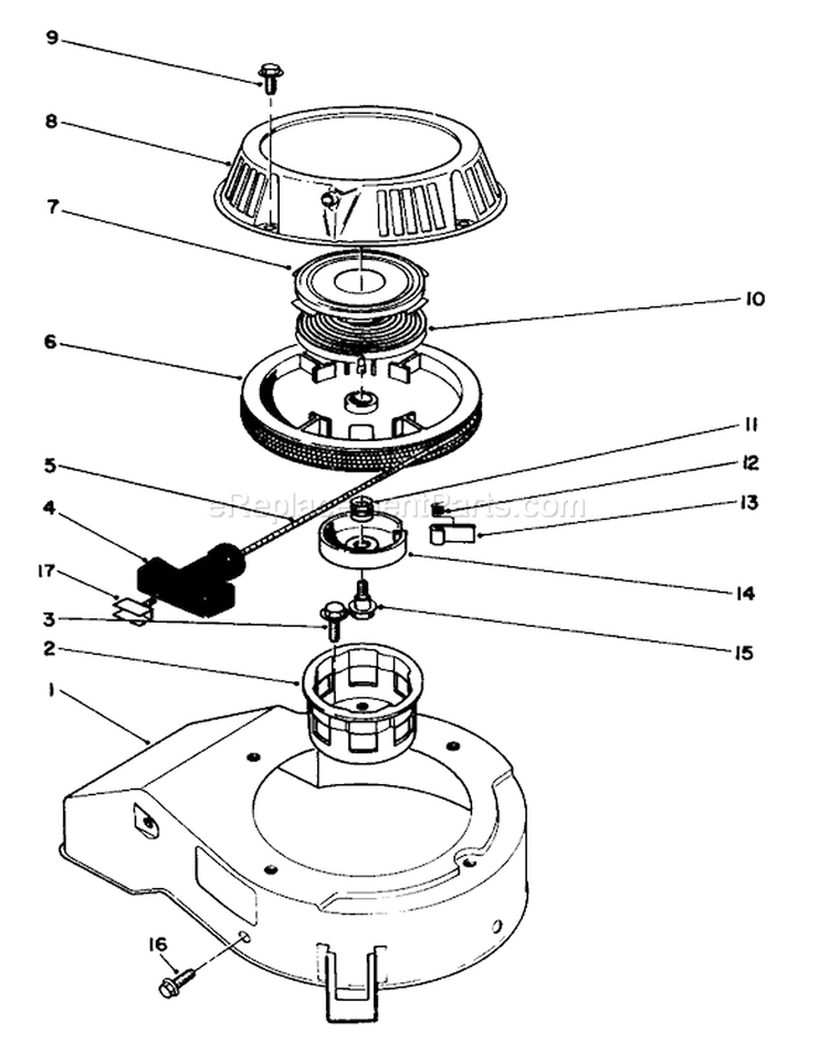 Recoil Assembly Diagram and Parts List for 26640B 3900001-3999999 - 1993 Toro Lawn Mower