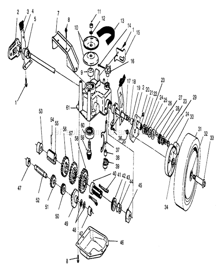 Gear Case Assembly Diagram and Parts List for 26640B 3900001-3999999 - 1993 Toro Lawn Mower