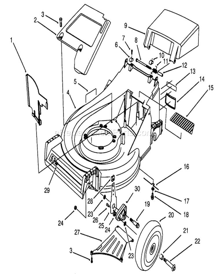Housing Assembly Diagram and Parts List for 26640B 3900001-3999999 - 1993 Toro Lawn Mower