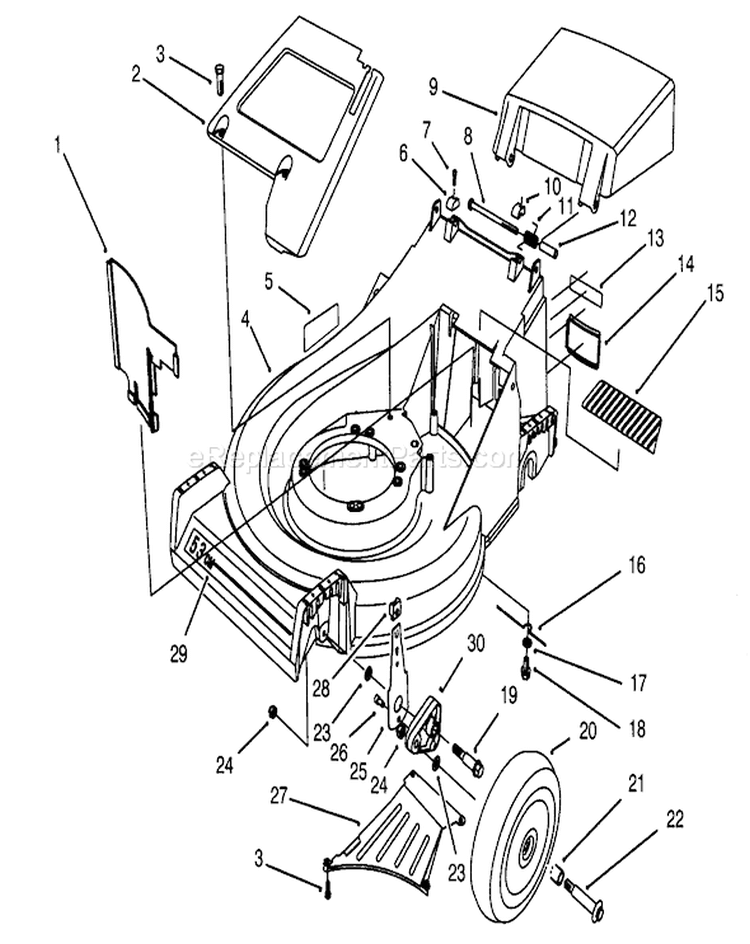 Housing Assembly Diagram and Parts List for 26640B 4900001-4999999 - 1994 Toro Lawn Mower