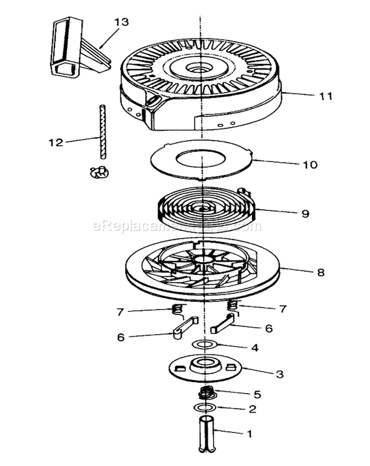 Rewind Starter Tecumseh No. 590621 Diagram and Parts List for 26641 9000001-9999999 - 1989 Toro Lawn Mower