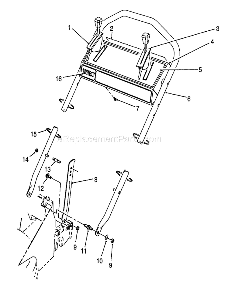 Handle Assembly Diagram and Parts List for 26642 9000001-9999999 - 1989 Toro Lawn Mower
