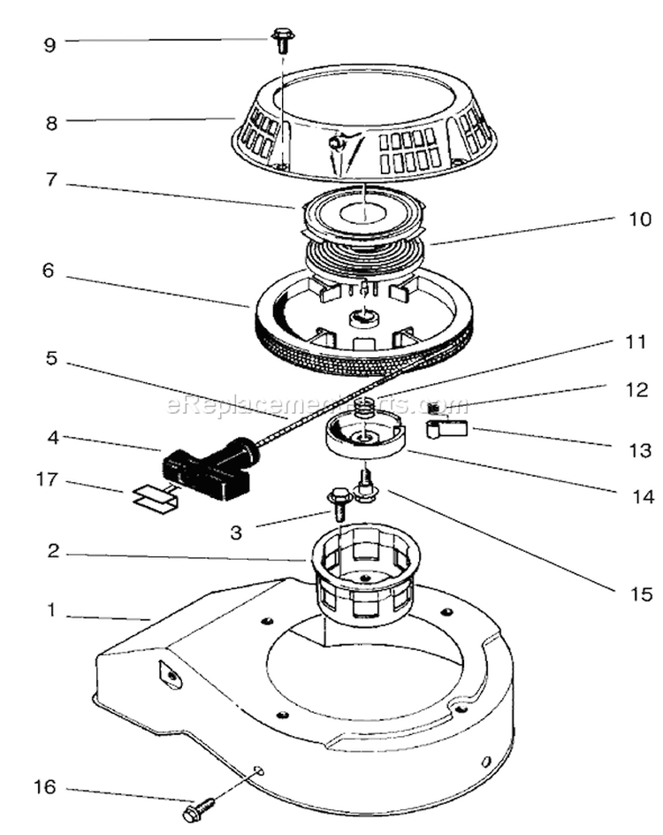 Recoil Assembly Diagram and Parts List for 26643 7900001-7999999 - 1997 Toro Lawn Mower