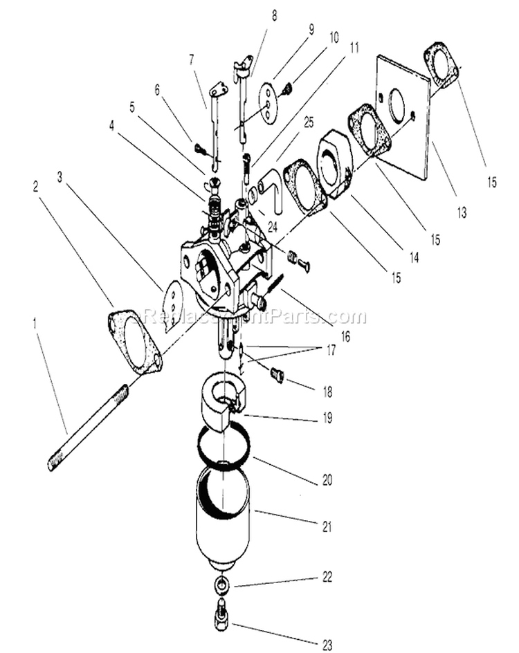 Carburetor Assembly Diagram and Parts List for 26643 7900001-7999999 - 1997 Toro Lawn Mower