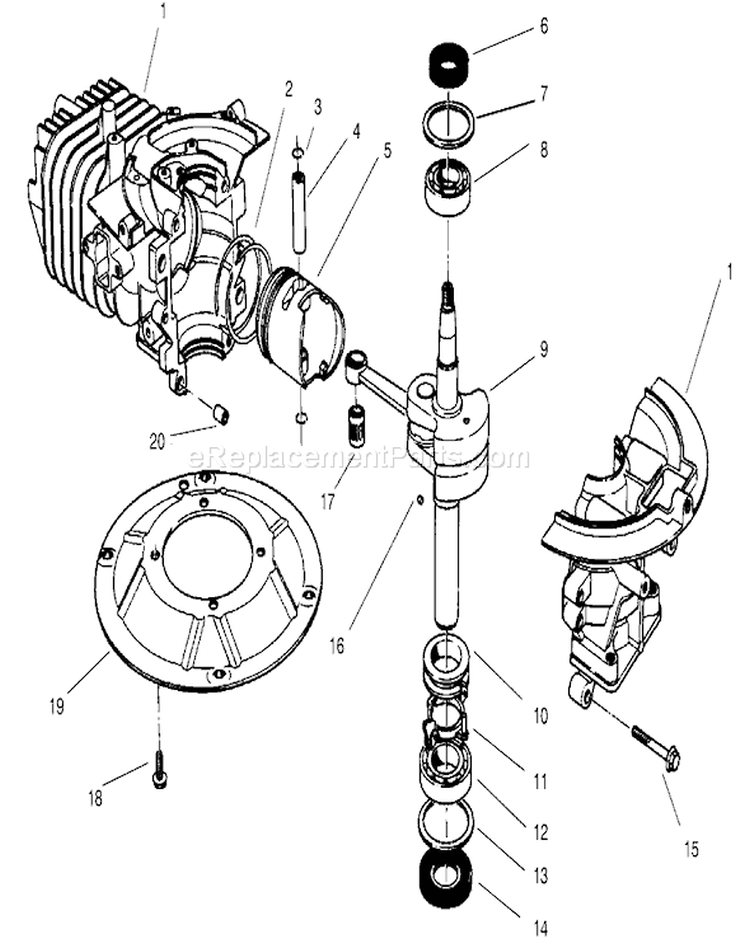 Crankshaft Assembly Diagram and Parts List for 26643 7900001-7999999 - 1997 Toro Lawn Mower