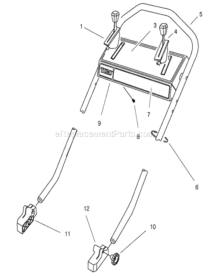 Handle Assembly Diagram and Parts List for 26643 7900001-7999999 - 1997 Toro Lawn Mower