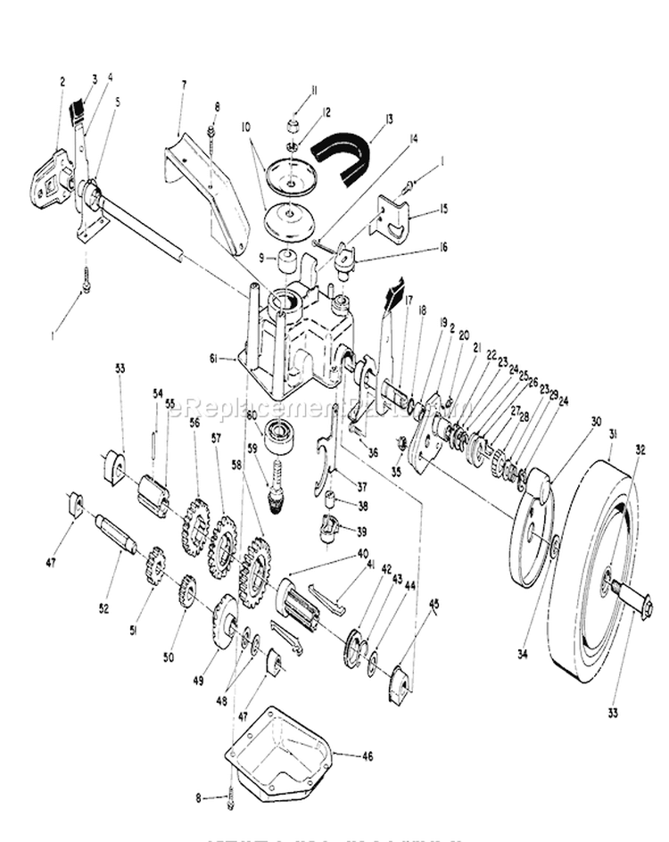 Gear Case Assembly Diagram and Parts List for 26680 0000001-0999999 - 1990 Toro Lawn Mower