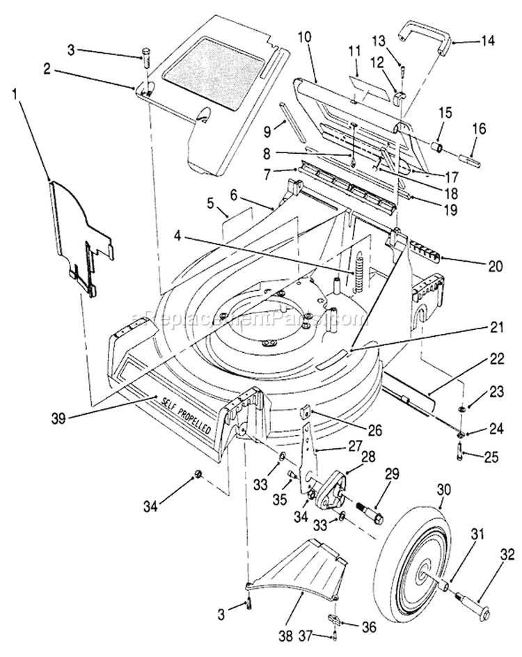 Housing Assembly Diagram and Parts List for 26683 0000001-0999999 - 1990 Toro Lawn Mower