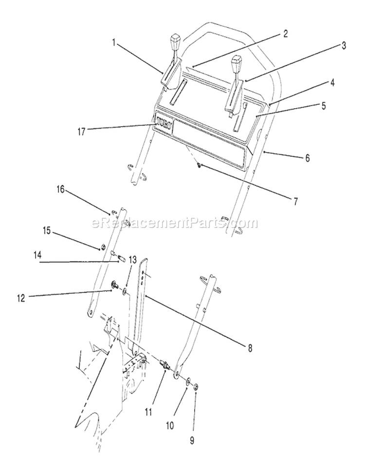 Handle Assembly Diagram and Parts List for 26683 2000001-2999999 - 1992 Toro Lawn Mower