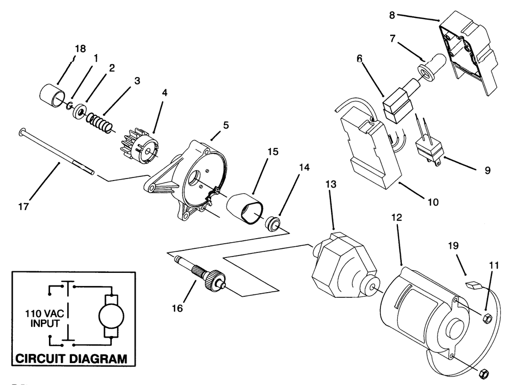 Starter Motor Assembly (Model 38196-Electric) Diagram and Parts List for 38196 5900001 - 5999999 Toro Snow Blower