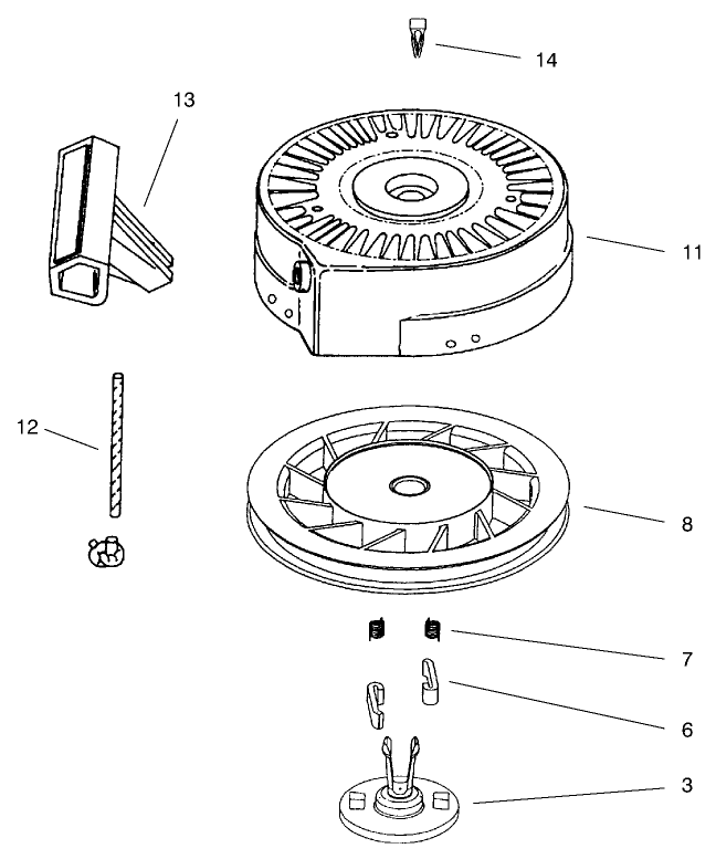 Recoil Starter Assembly No. 590743 (Optional) Diagram and Parts List for 38416 7900001 - 7999999 Toro Snow Blower