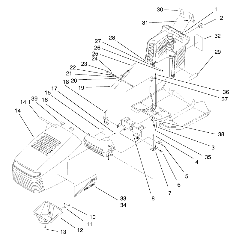 Hood Assembly Diagram and Parts List for 71196 8900001 - 8999999 Toro Lawn Tractor
