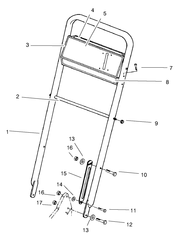 Handle Assembly Diagram and Parts List for 22043 8900001 - 8999999 Toro Lawn Mower
