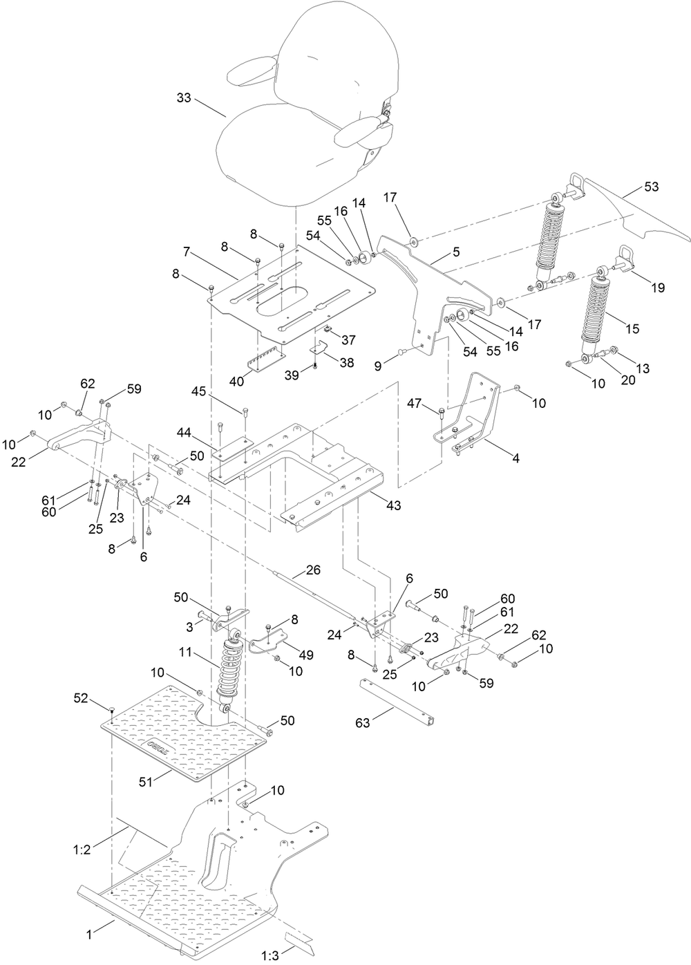 Seat Assembly Diagram and Parts List for 74898 412800000 - 999999999 Toro Lawn Tractor