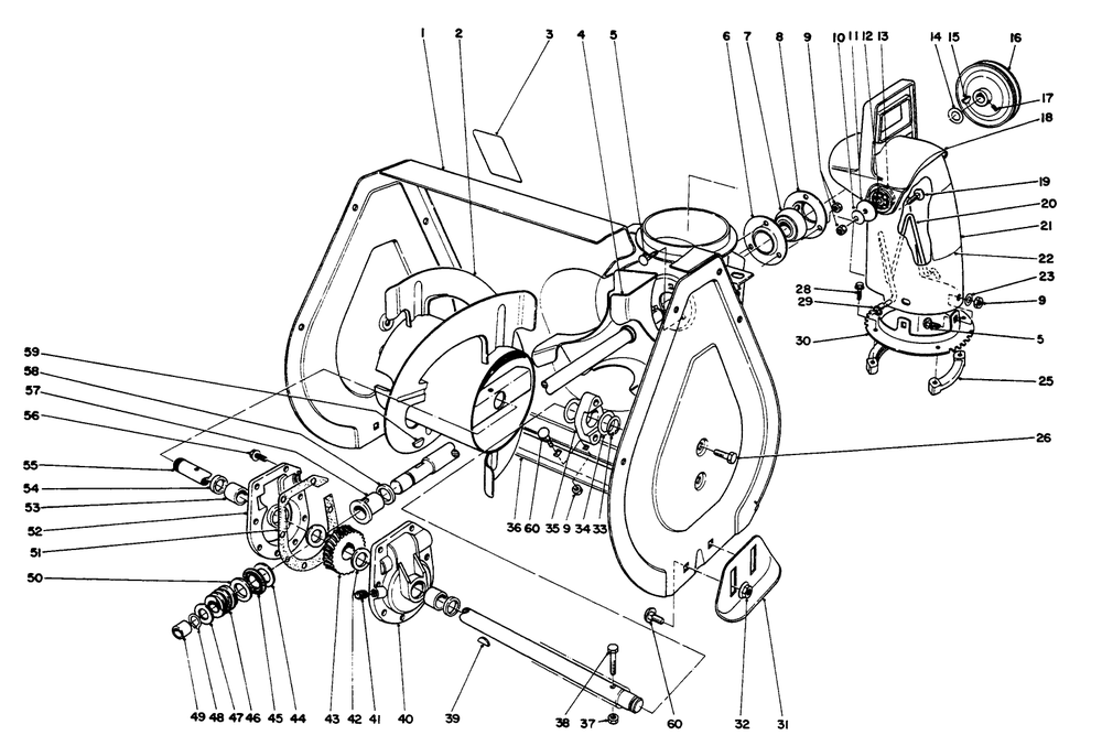Auger Assembly Diagram and Parts List for 38052 4900001 - 4999999 Toro Snow Blower