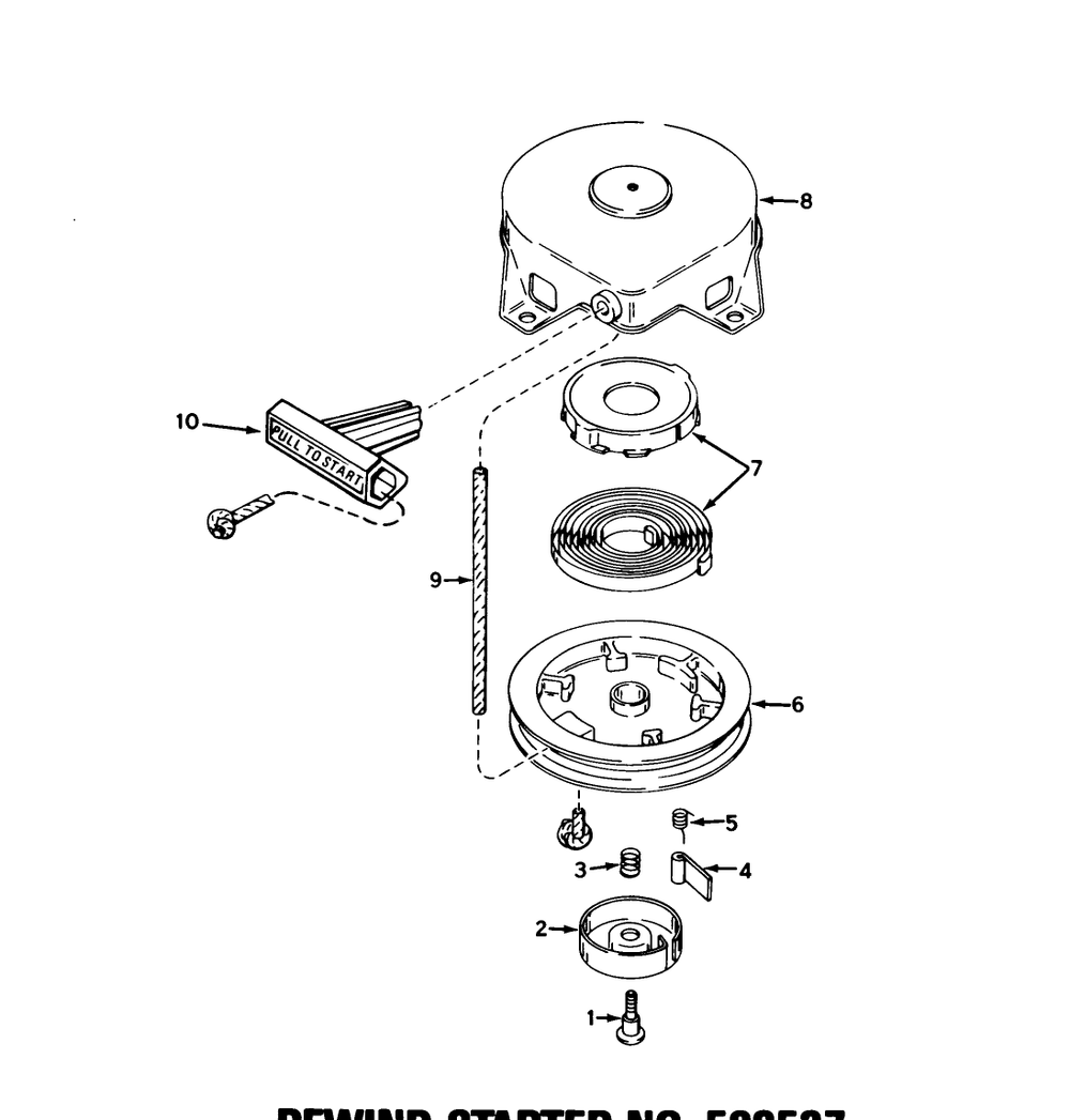 Rewind Starter No. 590537 Diagram and Parts List for 38162 7000001 - 7999999 Toro Snow Blower