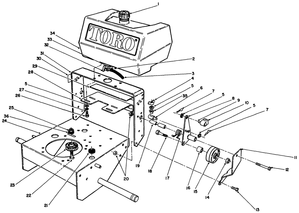 Frame Assembly Diagram and Parts List for 30106 0000001 - 0999999 Toro Lawn Tractor Accessories