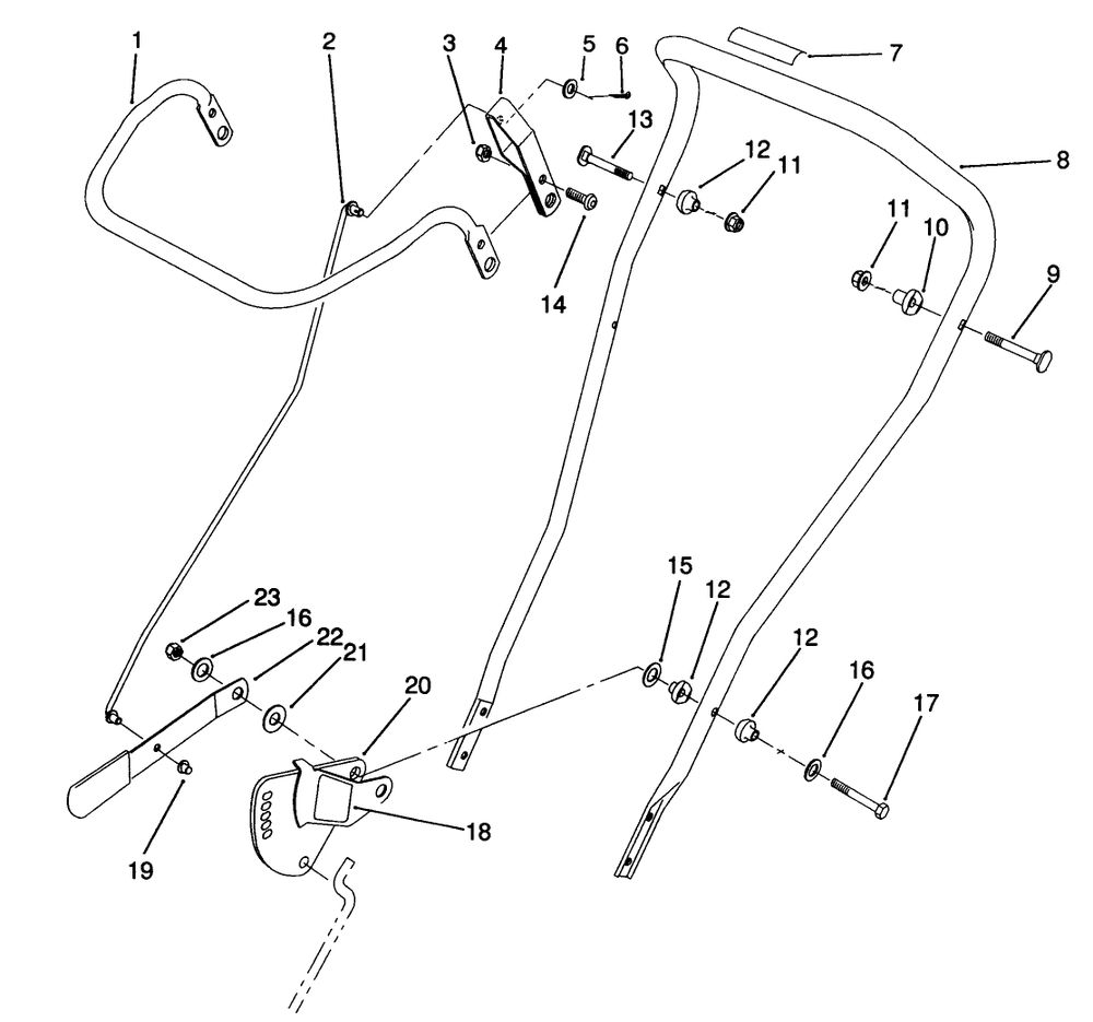 Handle Assembly Diagram and Parts List for 58411 1000001 - 1999999 Toro Edger
