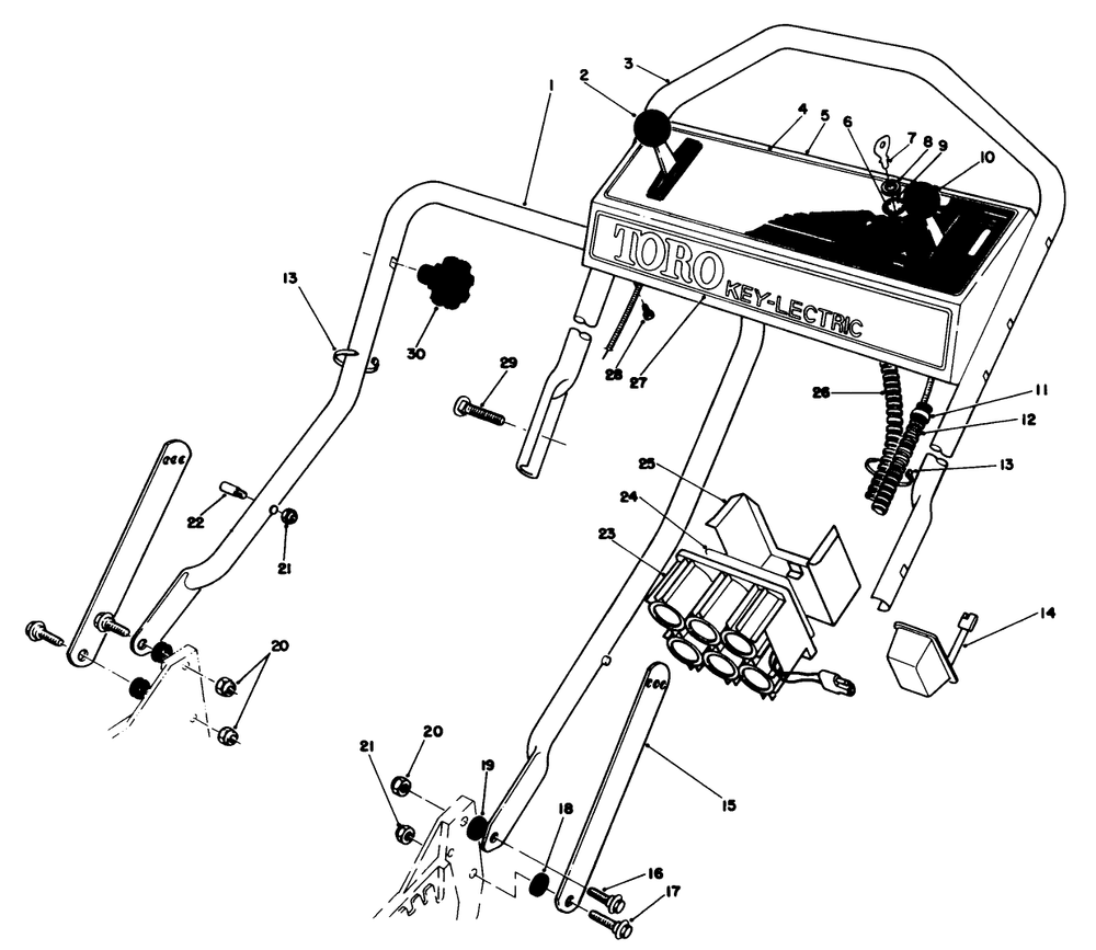 Handle Assembly Diagram and Parts List for 20628C 6000001 - 6999999 Toro Lawn Mower