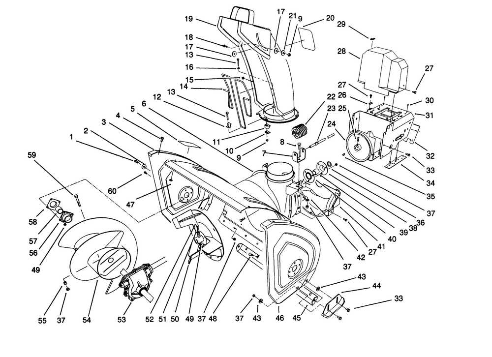 Housing & Chute Assembly Diagram and Parts List for 38580 2000001 - 2999999 Toro Snow Blower