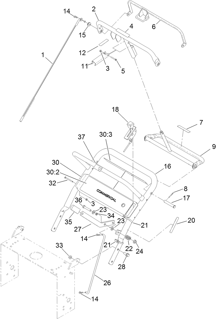 Handle And Control Assembly Diagram and Parts List for 39678 410300000-999999999 Toro Lawn Mower