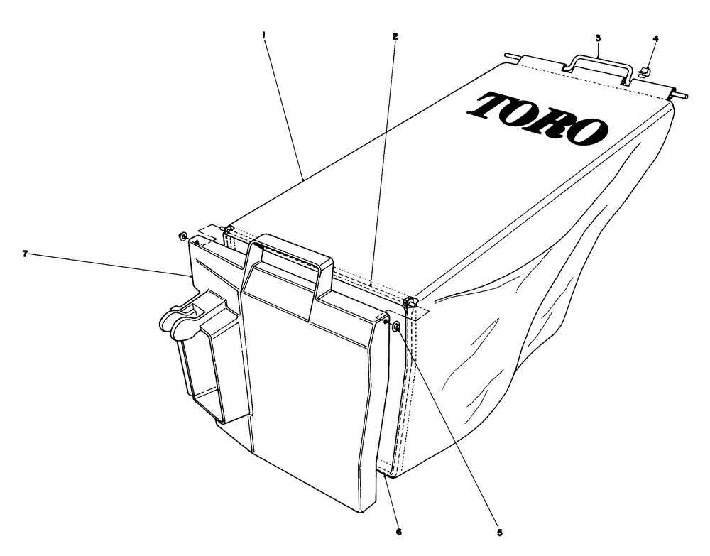 Grass Bag Assembly Diagram and Parts List for 20788 1000001 - 1999999 Toro Lawn Mower