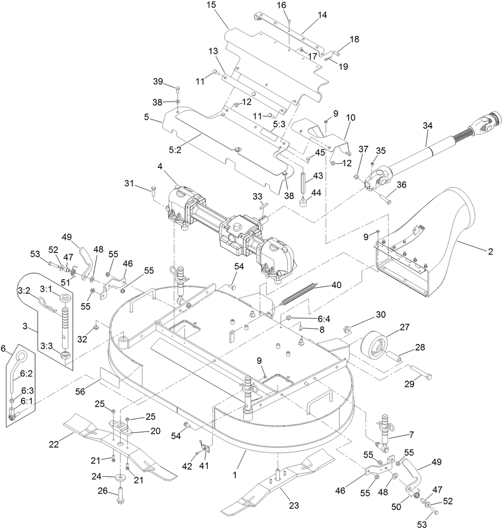 Deck Assembly Diagram and Parts List for 74316 400000000 - 999999999 Toro Lawn Tractor