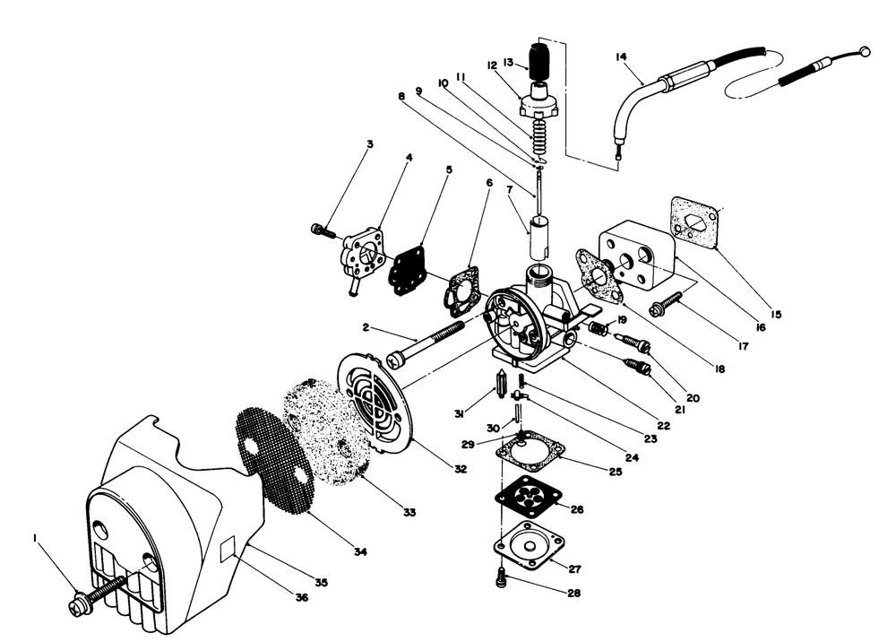 Carburetor & Air Cleaner Assembly Diagram and Parts List for 51643 6000001 - 6999999 Toro Trimmer