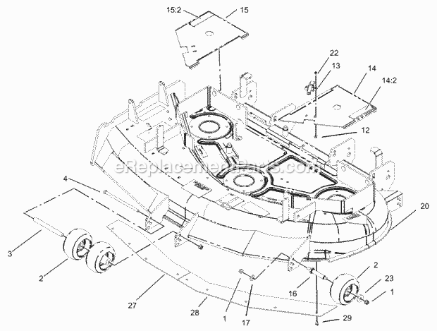 Deck And Wheel Gage Assembly Diagram and Parts List for 74164 240000001-240999999 Toro Lawn Mower