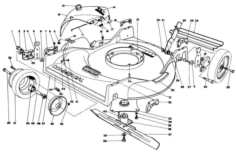Housing Assembly Diagram and Parts List for 22025C 8000001 - 8999999 Toro Lawn Mower