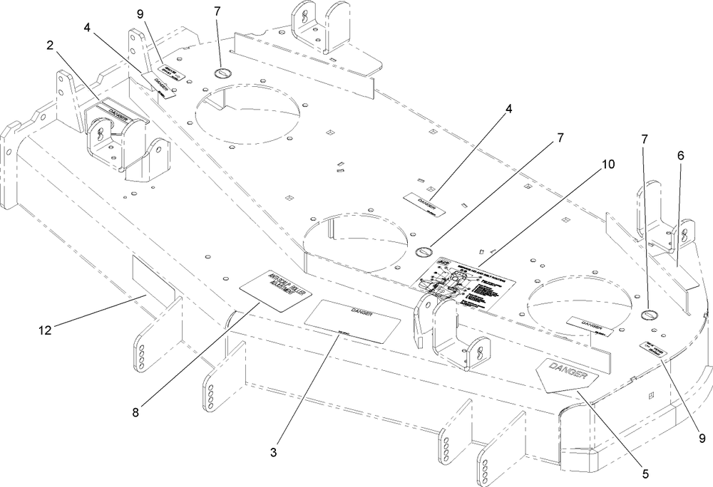 Deck Decal Assembly Diagram and Parts List for 74418 (270001001-270002000)(2007) Toro Lawn Mower