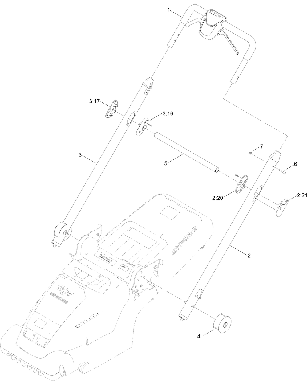 Handlebar And Control Assembly Diagram and Parts List for 21843 321000001 - 321999999 Toro Lawn Mower