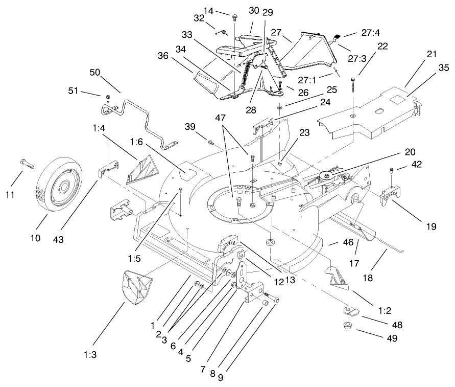 Housing Assembly Diagram and Parts List for 22172 9900001 - 9999999 Toro Lawn Mower