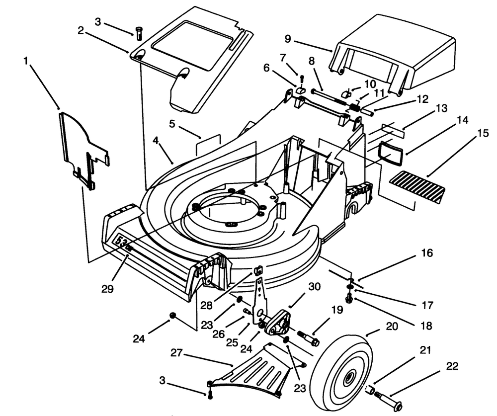 Housing Assembly Diagram and Parts List for 26640B 3900001 - 3999999 Toro Lawn Mower