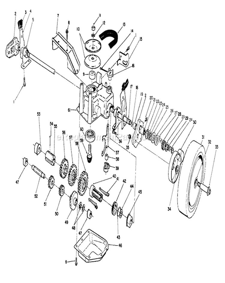Gear Case Assembly Diagram and Parts List for 27500 2000001-2999999 - 1992 Toro Lawn Mower